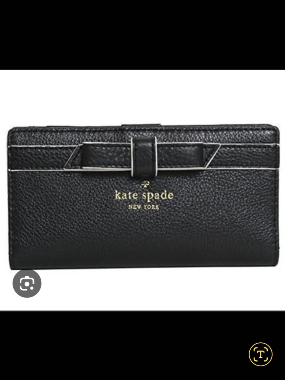 Kate Spade Black Bow, Black & White Stripe Interior Lg Capacity Leather Wallet